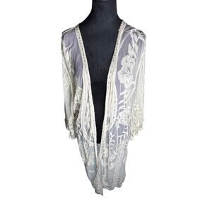 RENJO Sheer Lace Boho Festival Vest Open Front